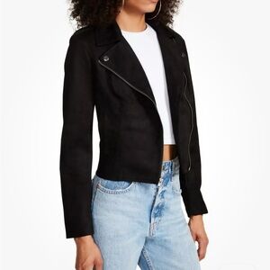 Steve Madden Not Your Baby Faux Suede Moto Jacket Black S/M EUC biker cropped